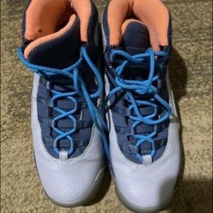 Nike Air Jordan 10 Retro Bobcats Wolf Grey Powder Blue Boys 7Y Womens Size 8.5